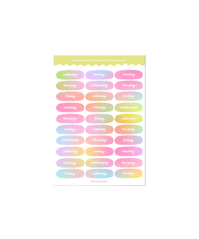 Pastel Days of The Week Sticker Sheet