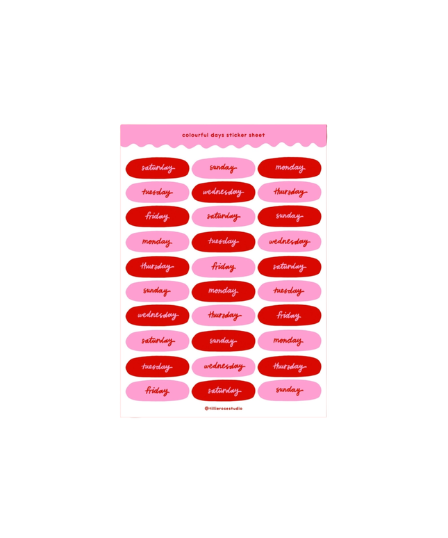 Red/Pink Days of The Week Sticker Sheet