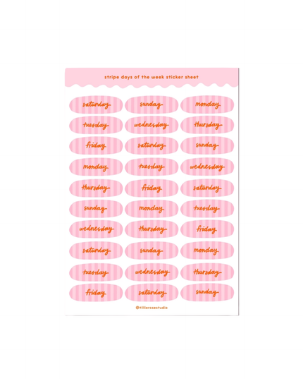 Pink Striped Days of The Week Sticker Sheet