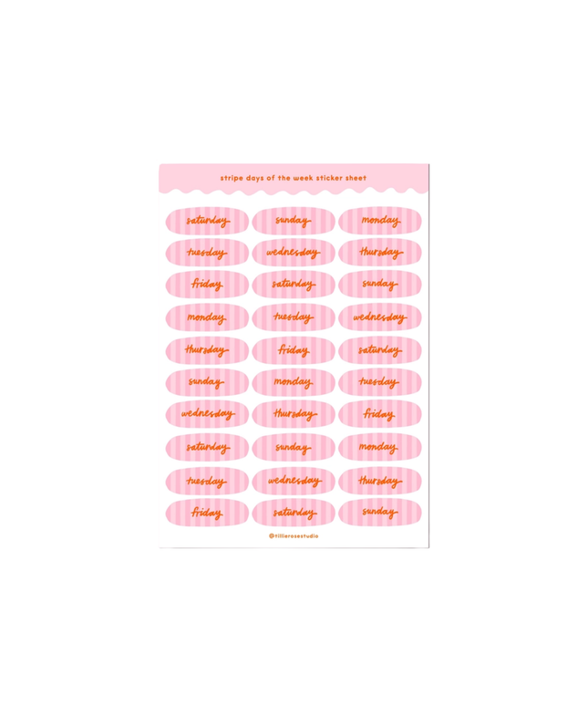 Pink Striped Days of The Week Sticker Sheet